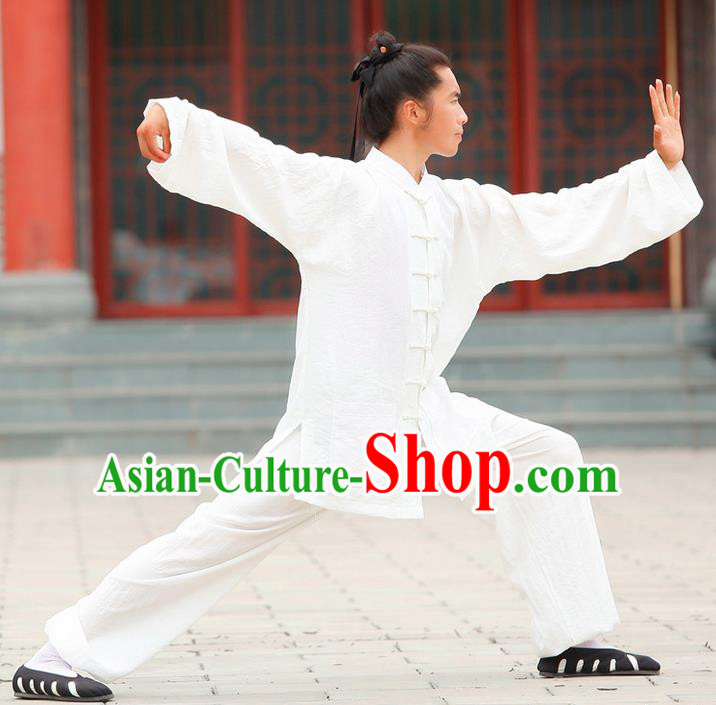 Traditional Chinese Wudang Uniform Taoist Uniform Linen Priest Frock Complete Set Kungfu Kung Fu Clothing Clothes Pants Slant Opening Shirt Supplies Wu Gong Outfits, Chinese Tang Suit Wushu Clothing Tai Chi Suits Uniforms for Men