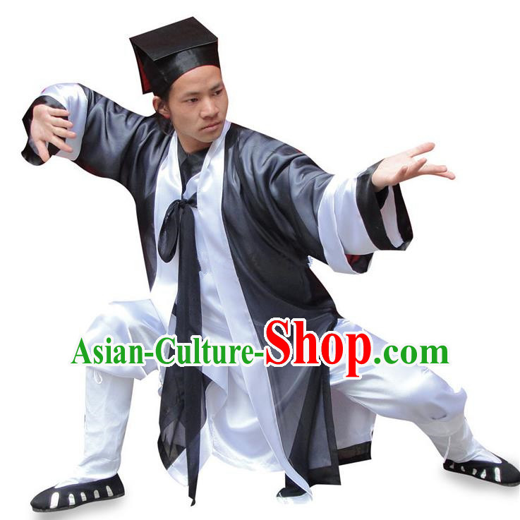 Traditional Chinese Wudang Uniform Taoist Long Robe Uniform Linen Priest Frock Kung Fu Clothing Complete Set for Men