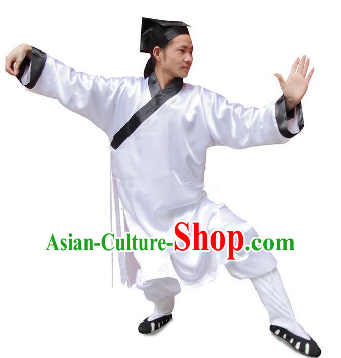 Traditional Chinese Wudang Uniform Taoist Uniform Changeable Silk Priest Frock Complete Set Kungfu Kung Fu Clothing Clothes Pants Slant Opening Shirt Supplies Wu Gong Outfits, Chinese Tang Suit Wushu Clothing Tai Chi Suits Uniforms for Men