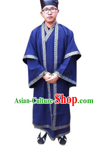 Traditional Chinese Wudang Uniform Taoist Uniform Linen Priest Frock Complete Set Kungfu Kung Fu Long Robe Clothing Clothes Pants Slant Opening Shirt Supplies Wu Gong Outfits, Chinese Tang Suit Wushu Clothing Tai Chi Suits Uniforms for Men