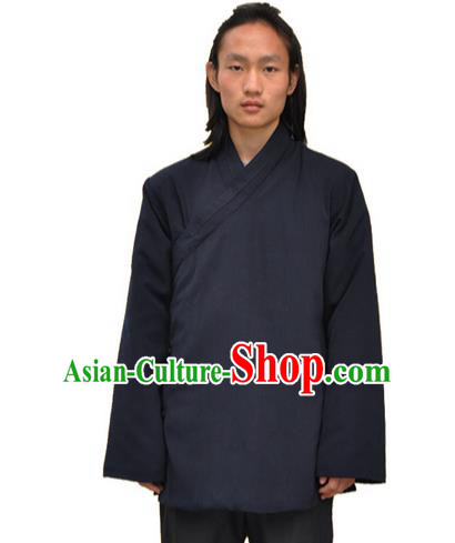 Traditional Chinese Yin Yang Wudang Mountain Taoist Clothes Linen Cotton Wadded Robe Slant Opening Shirt Supplies Tai Chi Coat for Men