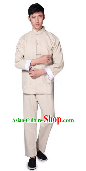 Traditional Chinese Wudang Uniform Taoist Bamboo Linen Uniform Complete Set Kungfu Kung Fu Clothing Clothes Pants Shirt Supplies Wu Gong Outfits, Chinese Tang Suit Wushu Clothing Tai Chi Suits Uniforms for Men