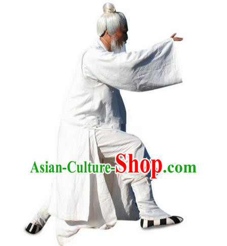 Traditional Chinese Wudang Uniform Taoist Linen Uniform Long Robe Complete Set Kungfu Kung Fu Clothing Clothes Pants Shirt Supplies Wu Gong Outfits, Chinese Tang Suit Wushu Clothing Tai Chi Suits Uniforms for Men