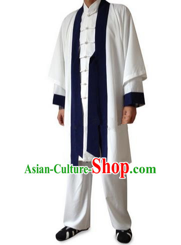 Traditional Chinese Wudang Uniform Taoist Linen Uniform Long Robe Complete Set Kungfu Kung Fu Clothing Clothes Pants Shirt Supplies Wu Gong Outfits, Chinese Tang Suit Wushu Clothing Tai Chi Suits Uniforms for Men