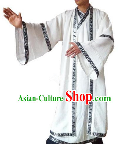 Traditional Chinese Wudang Uniform Taoist Linen Uniform Long Robe Complete Set Kungfu Kung Fu Clothing Clothes Pants Shirt Supplies Wu Gong Outfits, Chinese Tang Suit Wushu Clothing Tai Chi Suits Uniforms for Men