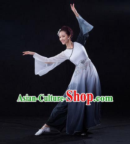 Traditional Chinese Classical Ink Painting Yangko Dance Dress, Yangge Fan Dancing Costume, Folk Dance Yangko Costume For Women