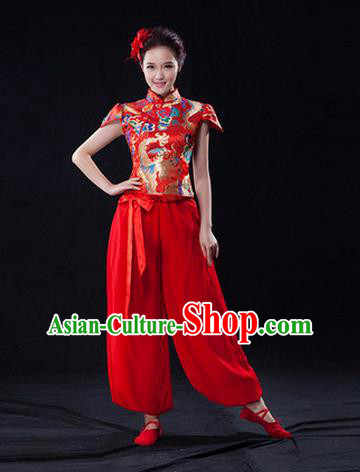 Traditional Chinese Classical Ink Painting Yangko Dance Dress, Yangge Fan Dancing Costume, Folk Dance Yangko Costume For Women