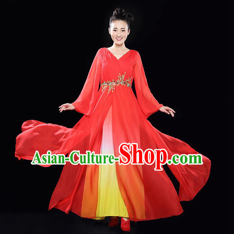 Traditional Chinese Classical Ink Painting Yangko Dance Dress, Yangge Fan Dancing Costume Chorus Suits, Folk Dance Yangko Costume for Women