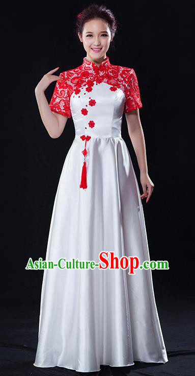 Traditional Chinese Classical Ink Painting Yangko Dance Cheongsam Dress, Yangge Fan Dancing Costume Chorus Suits, Folk Dance Yangko Costume for Women