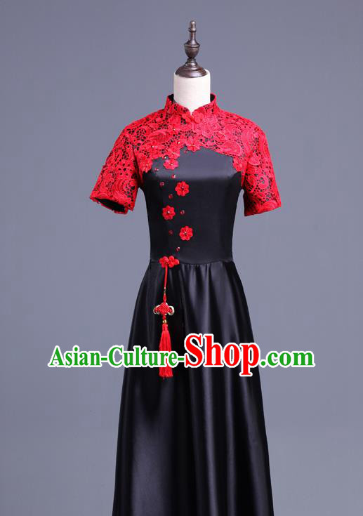 Traditional Chinese Classical Ink Painting Yangko Dance Cheongsam Dress, Yangge Fan Dancing Costume Chorus Suits, Folk Dance Yangko Costume for Women