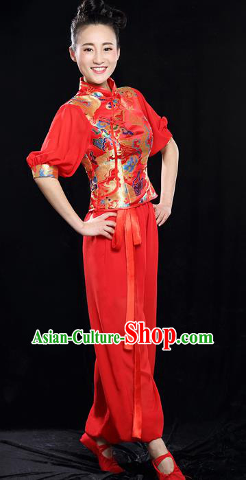 Traditional Chinese Classical Yangko Dance Dress, Yangge Fan Dancing Costume Puff Sleeve Yangko Suits, Folk Dance Yangko Costume for Women