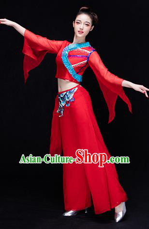 Traditional Chinese Classical Yangko Water-Sleeve Dance Dress, Yangge Fan Dancing Costume Umbrella Dance Suits, Folk Dance Yangko Costume for Women