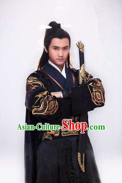 Traditional Chinese Ancient Men Costumes, Ancient Chinese Cosplay General Swordsmen Roayl Prince Embroidered Costume Complete Set for Men