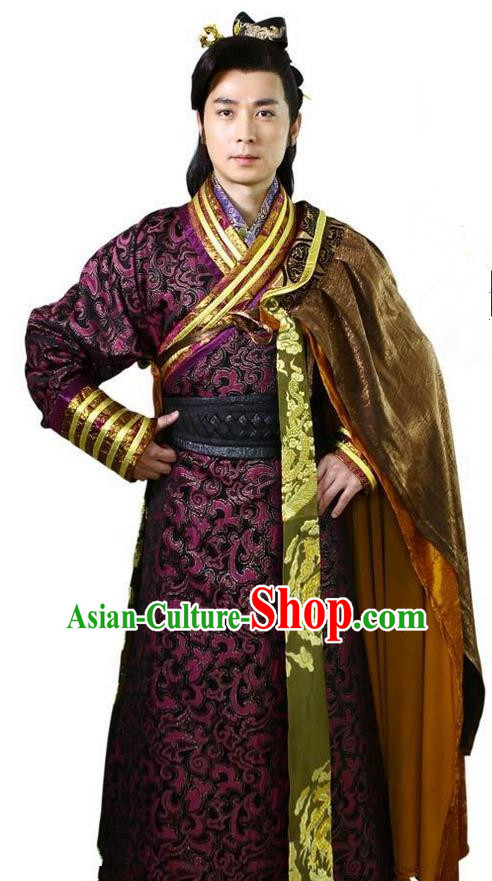 Traditional Chinese Ancient Dragon Emperor Men King Costumes, Chinese Emperor Clothes Complete Set for Men