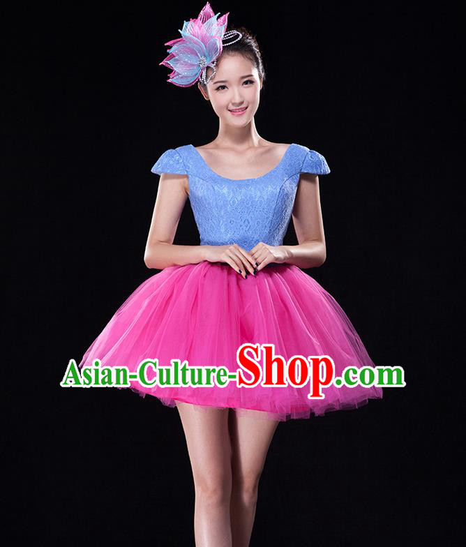 Traditional Chinese Classical Modern Dance Bubble Dress, Yangge Fan Dancing Costume Umbrella Dance Suits, Folk Dance Yangko Costume for Women