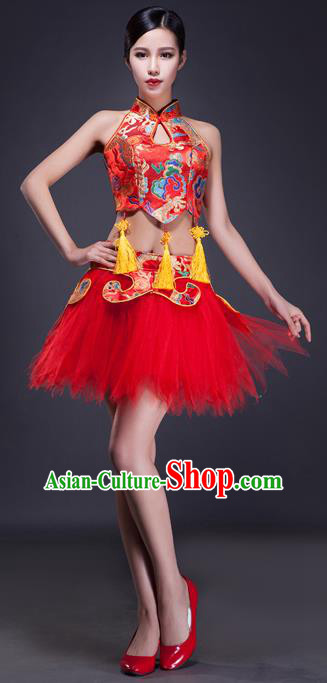 Traditional Chinese Classical Yangko Drum Dance Dress, Yangge Fan Dancing Costume Umbrella Dance Suits, Folk Dance Yangko Costume for Women