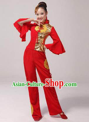 Traditional Chinese Classical Yangko Dance Dress, Yangge Fan Dancing Costume Umbrella Dance Suits, Folk Dance Yangko Costume for Women