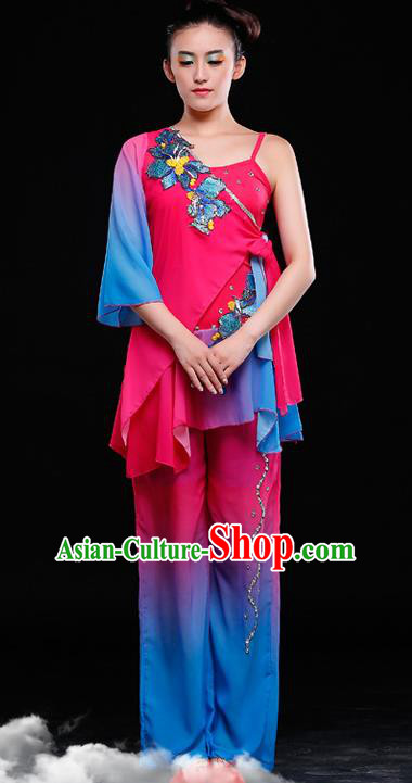 Traditional Chinese Classical Yangko Water-Sleeve Dance Dress, Yangge Fan Dancing Costume Umbrella Dance Suits, Folk Dance Yangko Costume for Women