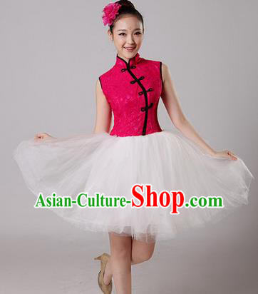 Traditional Chinese Classic Stage Performance Chorus Folk Dance Costumes Bubble Dress, Chorus Competition Costume, Compere Costumes for Women