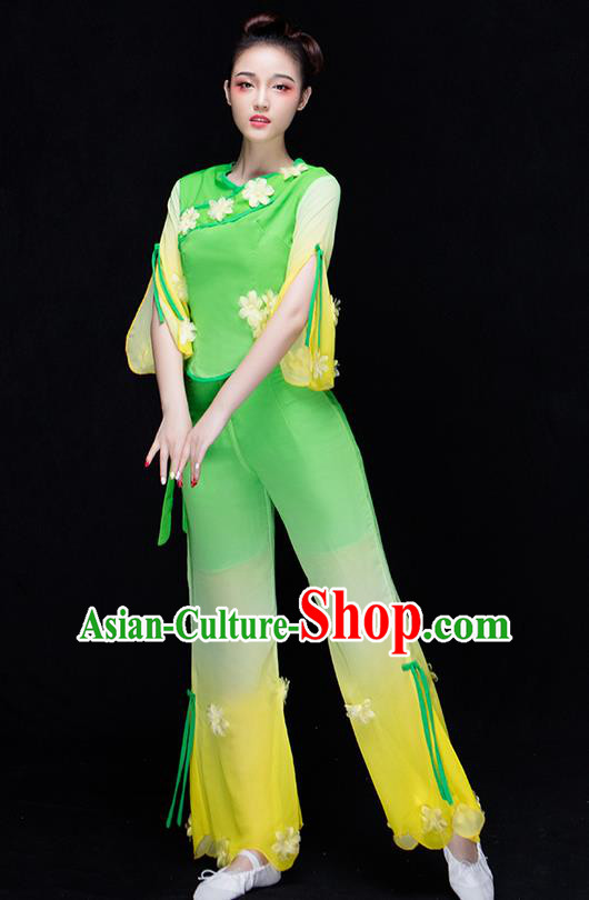 Traditional Chinese Classical Yangko Jasmine Flower Dance Dress, Yangge Fan Dancing Costume Umbrella Dance Suits, Folk Dance Yangko Costume for Women