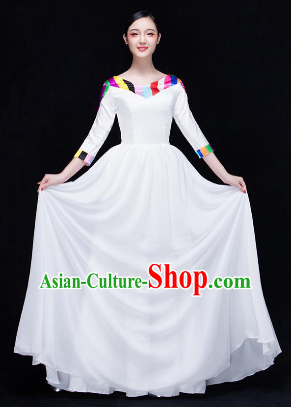 Traditional Chinese Classic Stage Performance Chorus Colorful Folk Dance Costumes Dress, Chorus Competition Costume, Compere Costumes for Women