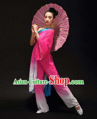 Traditional Chinese Classical Yangko Jasmine Flower Dance Gradient Dress, Yangge Fan Dancing Costume Umbrella Dance Suits, Folk Dance Yangko Costume for Women