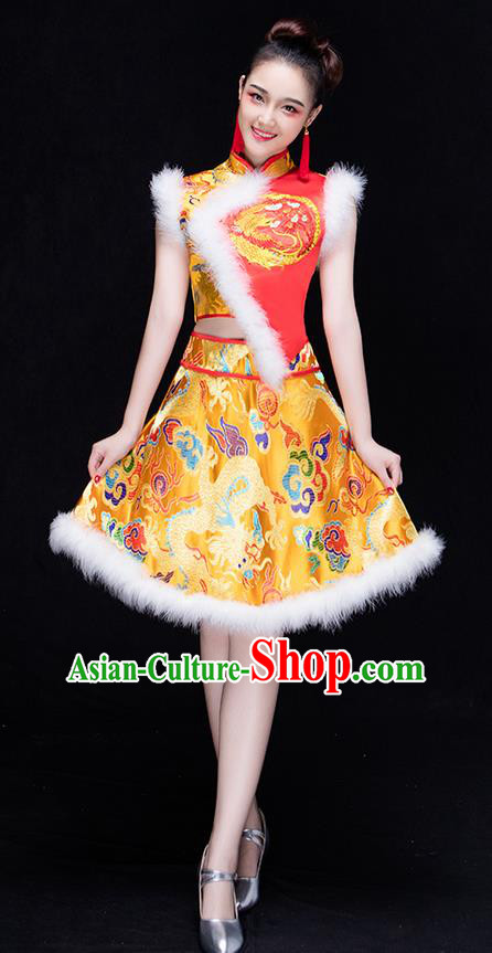 Traditional Chinese Classical Yangko Drum Dance Dress, New Year Yangge Fan Dancing Costume Umbrella Dance Suits, Folk Dance Yangko Costume for Women