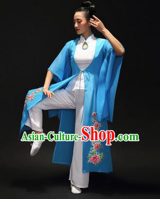 Traditional Chinese Classical Yangko Drum Dance Cheongsam Dress, New Year Yangge Fan Dancing Costume Umbrella Dance Suits, Folk Dance Yangko Costume for Women