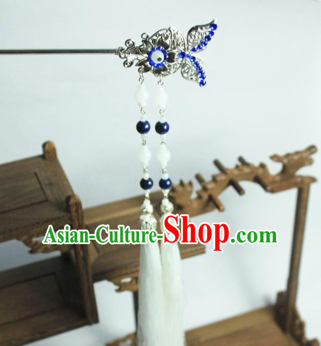 Traditional Chinese Ancient Jewelry Accessories, Ancient Chinese Han Dynasty Imperial Princess Hairpin, Princess Butterfly Long Tassel Hair Pin for Women