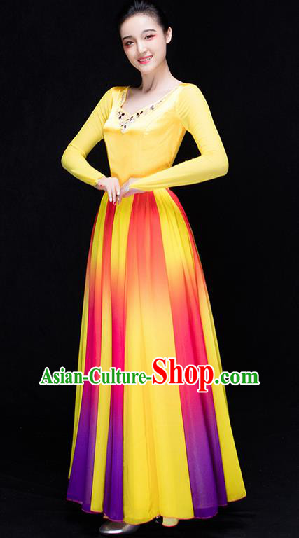 Traditional Chinese Classic Stage Performance Chorus Colorful Folk Dance Costumes Dress, Chorus Competition Costume, Compere Costumes for Women