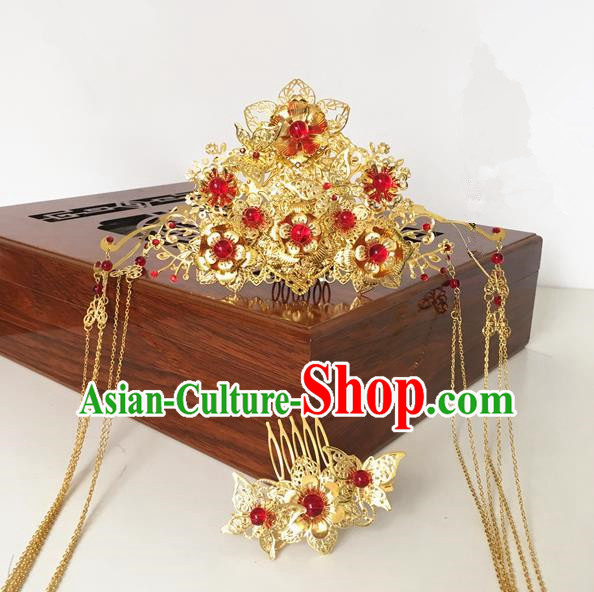 Traditional Chinese Wedding Jewelry Accessories Traditional Xiuhe Suits Wedding Bride Phoenix Headwear Wedding Hairpin Ancient Chinese Tassel Harpins for Women