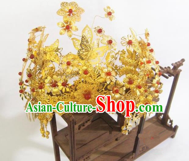 Traditional Chinese Wedding Jewelry Accessories Traditional Xiuhe Suits Wedding Bride Phoenix Headwear Wedding Hairpin Ancient Chinese Tassel Harpins for Women