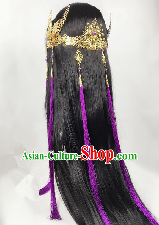 Traditional Chinese Ancient Jewelry Accessories, Ancient Chinese Imperial Princess Headwear Wedding Long Tassels Hair Tuinga, China Wedding Bride Hairpin for Women