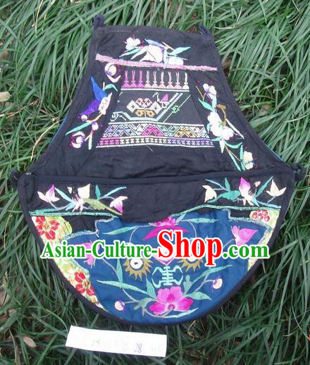 Traditional Chinese Miao Nationality Dancing Costume Apron, Hmong Female Folk Dance Ethnic Chest Wrap, Chinese Minority Nationality Handmade Embroidery Waist Pack for Women