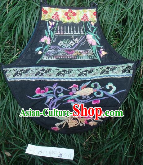 Traditional Chinese Miao Nationality Dancing Costume Apron, Hmong Female Folk Dance Ethnic Chest Wrap, Chinese Minority Nationality Handmade Embroidery Waist Pack for Women