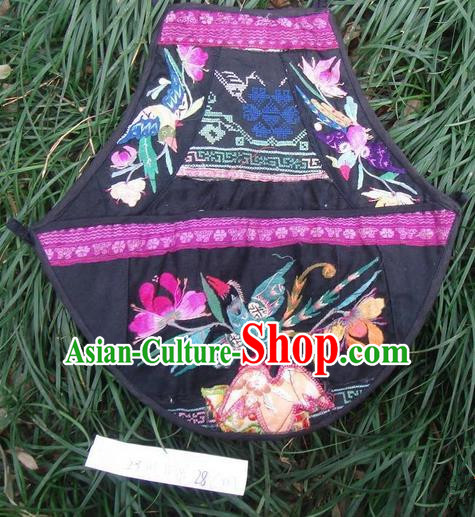 Traditional Chinese Miao Nationality Dancing Costume Apron, Hmong Female Folk Dance Ethnic Chest Wrap, Chinese Minority Nationality Handmade Embroidery Waist Pack for Women