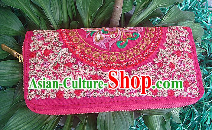 Traditional Chinese Miao Nationality Palace Handmade Double-Sided Embroidery Handbag Wallet Hmong Handmade Embroidery Cash Cow Purse for Women