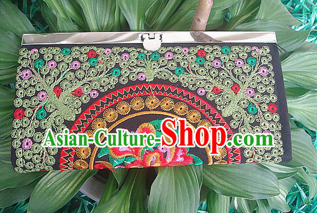 Traditional Chinese Miao Nationality Palace Handmade Double-Sided Embroidery Handbag Wallet Hmong Handmade Embroidery Purse for Women