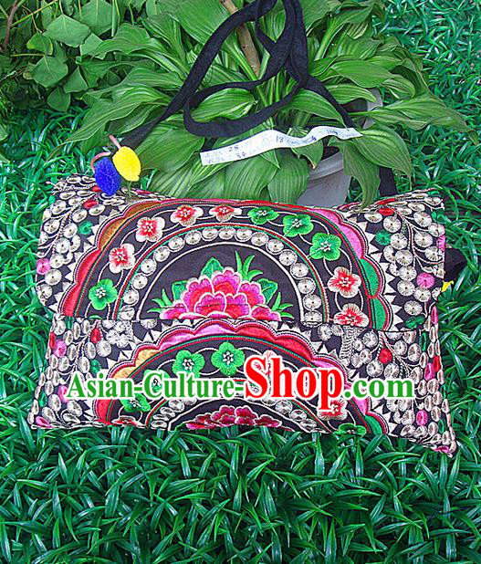 Traditional Chinese Miao Nationality Palace Handmade Single-Sided Embroidery Peony Handbag Hmong Handmade Embroidery Canvas Messenger Bags for Women