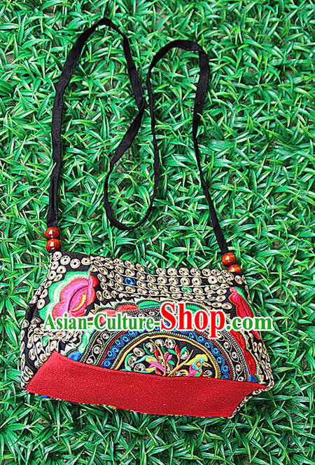 Traditional Chinese Miao Nationality Palace Handmade Embroidery Peony Handbag Hmong Handmade Embroidery Canvas Messenger Bags for Women