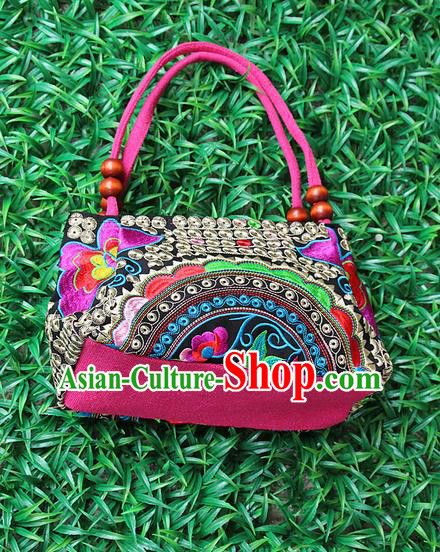 Traditional Chinese Miao Nationality Palace Handmade Embroidery Peony Handbag Hmong Handmade Embroidery Canvas Bags for Women