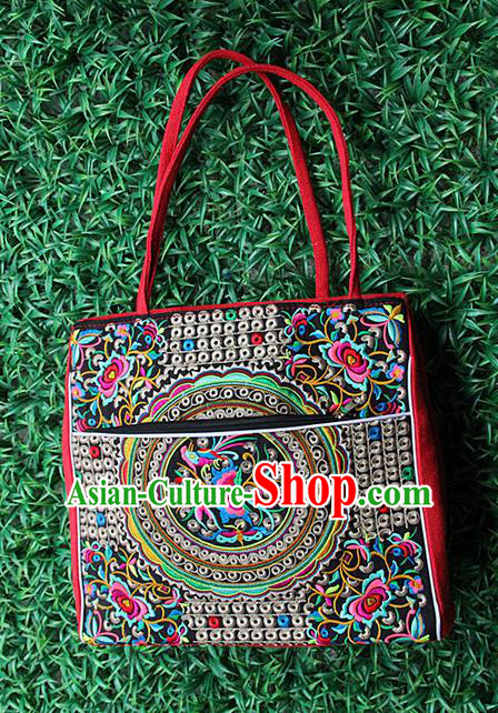 Traditional Chinese Miao Nationality Palace Handmade Single-Sided Embroidery Butterfly Handbag Hmong Handmade Embroidery Canvas Single Shoulder Bags for Women