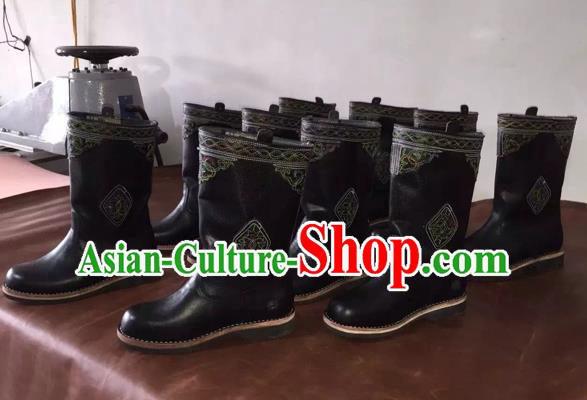 Traditional Chinese Minority Mongol Nationality Ethnic Minorities Mongolian Dance Cowhide Boots, Mongolian Knee Boots Handmade Jockey Boots Tanks Boots for Men