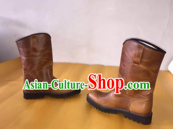 Traditional Chinese Minority Mongol Nationality Ethnic Minorities Mongolian Dance Cowhide Boots, Mongolian Knee Boots Handmade Jockey Boots Tanks Boots for Men