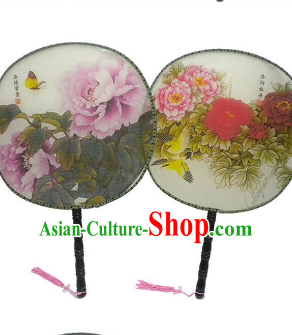 Ancient Chinese Tuan Shan Circular Fan Moon Shaped Fan Stage Property Dance Chinese Flowers