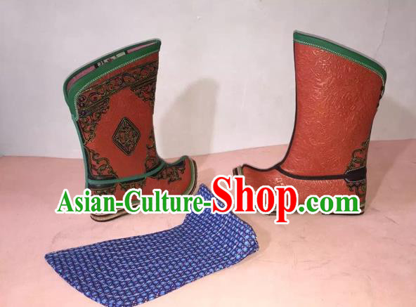 Traditional Chinese Minority Mongol Nationality Ethnic Minorities Mongolian Dance Cowhide Boots, Mongolian Big Become Warped Pointed Boots Knee Boots Handmade Jockey Boots Tanks Boots for Men