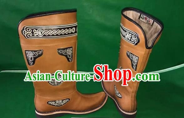 Traditional Chinese Minority Mongol Nationality Ethnic Minorities Mongolian Dance Cowhide Boots, Mongolian Knee Boots Handmade Jockey Boots Tanks Boots for Men