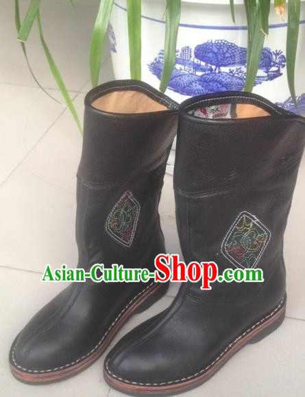 Traditional Chinese Minority Mongol Nationality Ethnic Minorities Mongolian Dance Cowhide Boots, Mongolian Knee Boots Handmade Jockey Boots Tanks Boots for Men