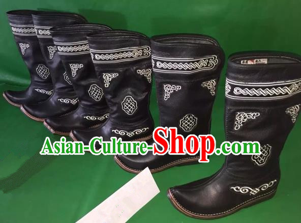 Traditional Chinese Minority Mongol Nationality Ethnic Minorities Mongolian Dance Cowhide Boots, Mongolian Knee Boots Handmade Jockey Boots Tanks Boots for Men