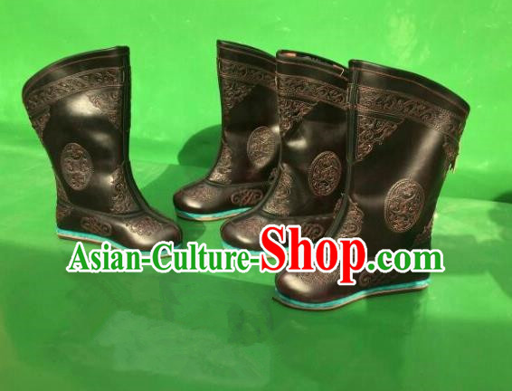 Traditional Chinese Minority Mongol Nationality Ethnic Minorities Mongolian Dance Cowhide Boots, Mongolian Knee Boots Handmade Jockey Boots Tanks Boots for Men